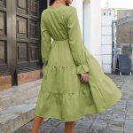 Women Olive Wide Sleeved Dress