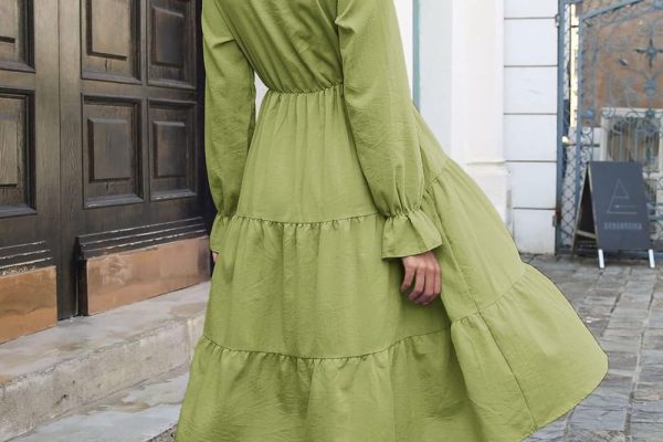 Women Olive Wide Sleeved Dress